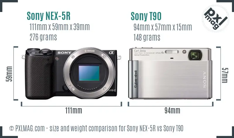 Sony NEX-5R vs Sony T90 size comparison