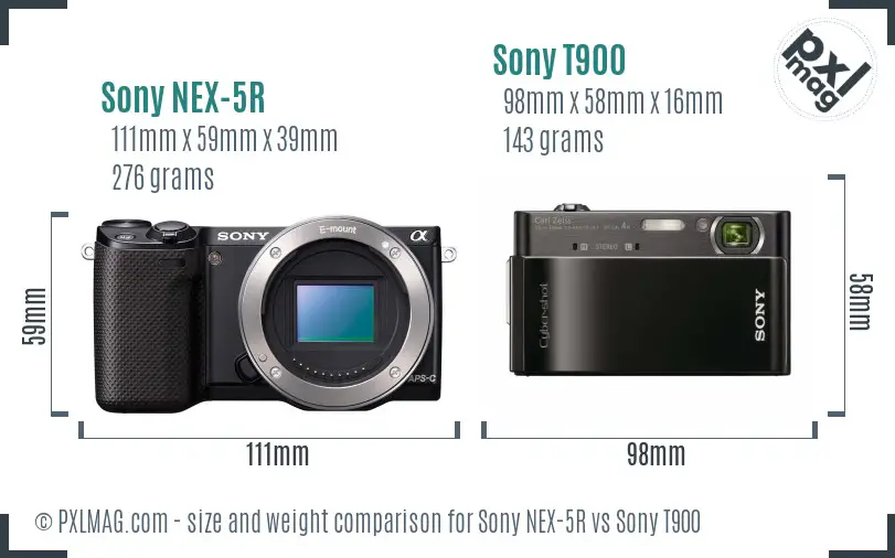 Sony NEX-5R vs Sony T900 size comparison