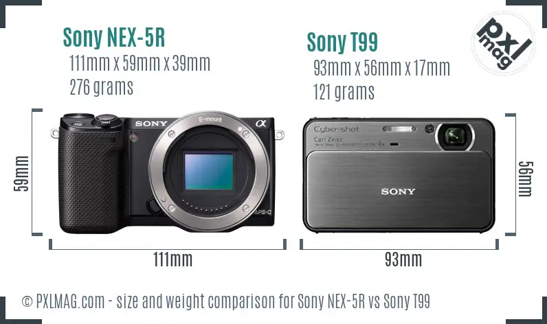 Sony NEX-5R vs Sony T99 size comparison