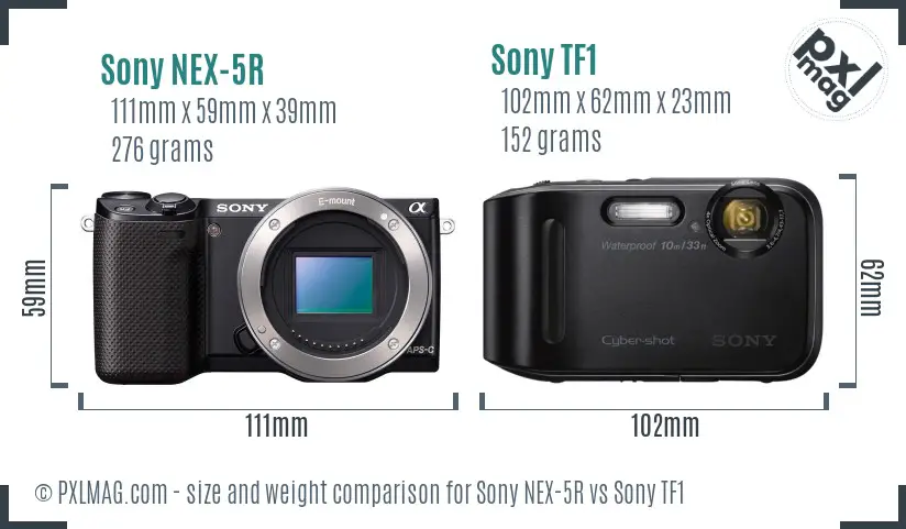 Sony NEX-5R vs Sony TF1 size comparison