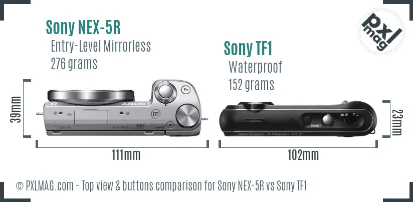 Sony NEX-5R vs Sony TF1 top view buttons comparison