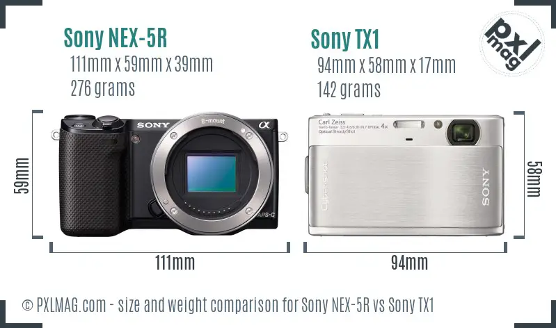 Sony NEX-5R vs Sony TX1 size comparison