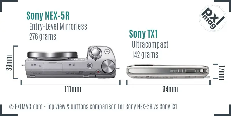 Sony NEX-5R vs Sony TX1 top view buttons comparison