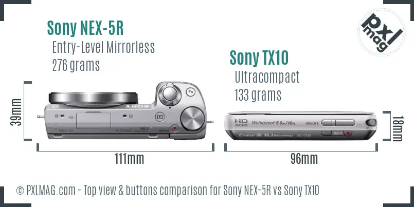 Sony NEX-5R vs Sony TX10 top view buttons comparison