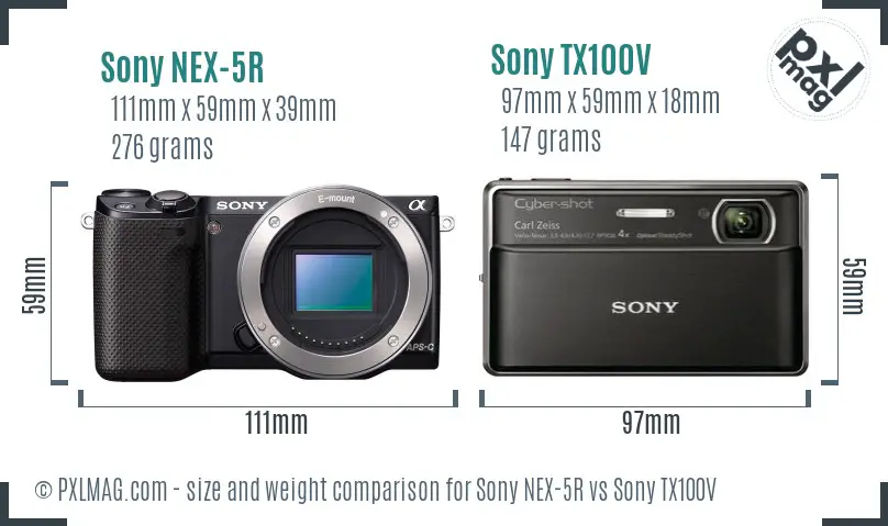 Sony NEX-5R vs Sony TX100V size comparison