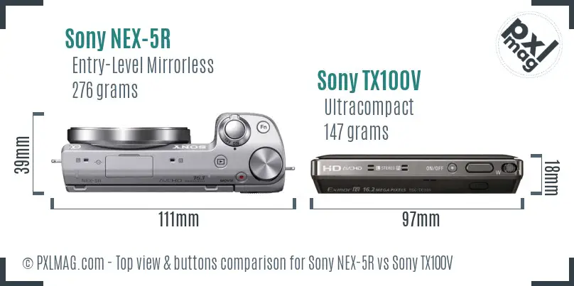 Sony NEX-5R vs Sony TX100V top view buttons comparison