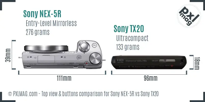 Sony NEX-5R vs Sony TX20 top view buttons comparison