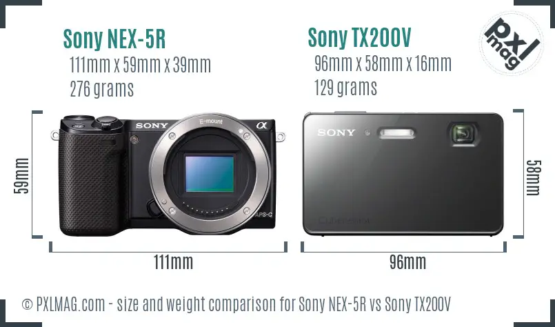 Sony NEX-5R vs Sony TX200V size comparison