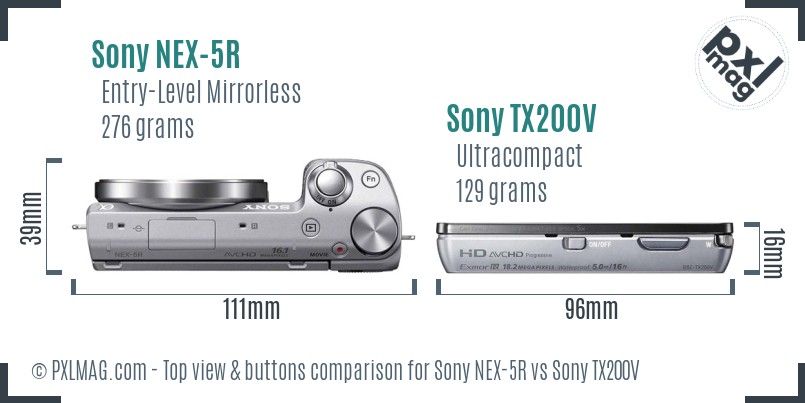 Sony NEX-5R vs Sony TX200V top view buttons comparison