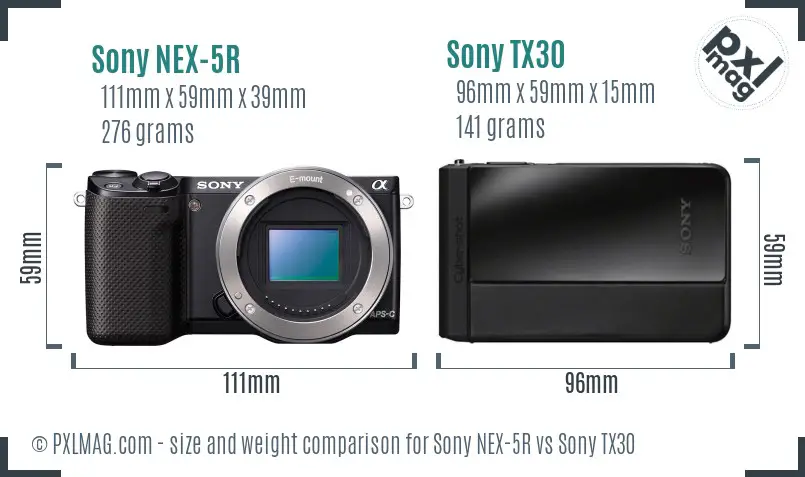 Sony NEX-5R vs Sony TX30 size comparison