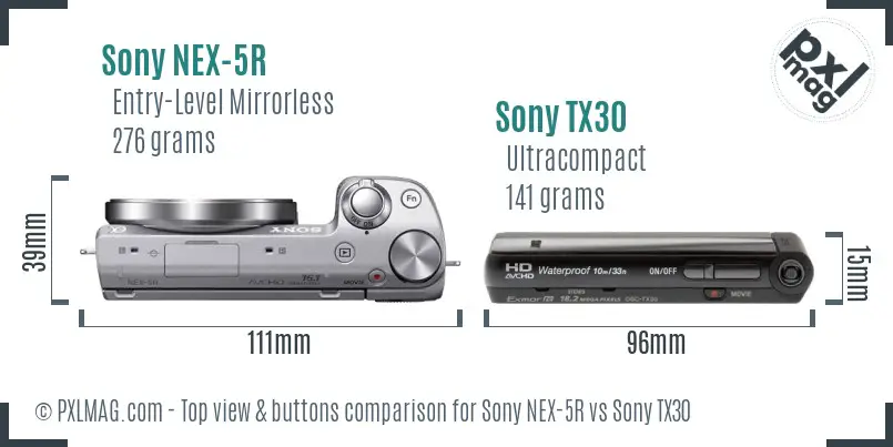 Sony NEX-5R vs Sony TX30 top view buttons comparison