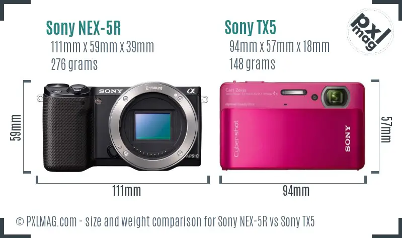 Sony NEX-5R vs Sony TX5 size comparison