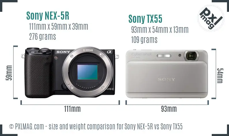 Sony NEX-5R vs Sony TX55 size comparison