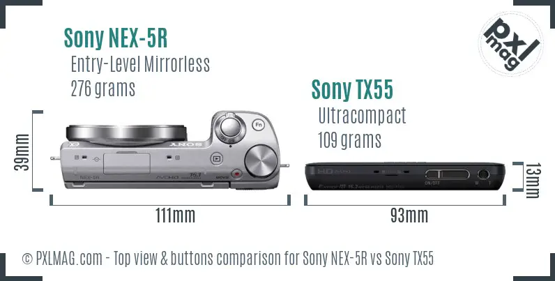 Sony NEX-5R vs Sony TX55 top view buttons comparison