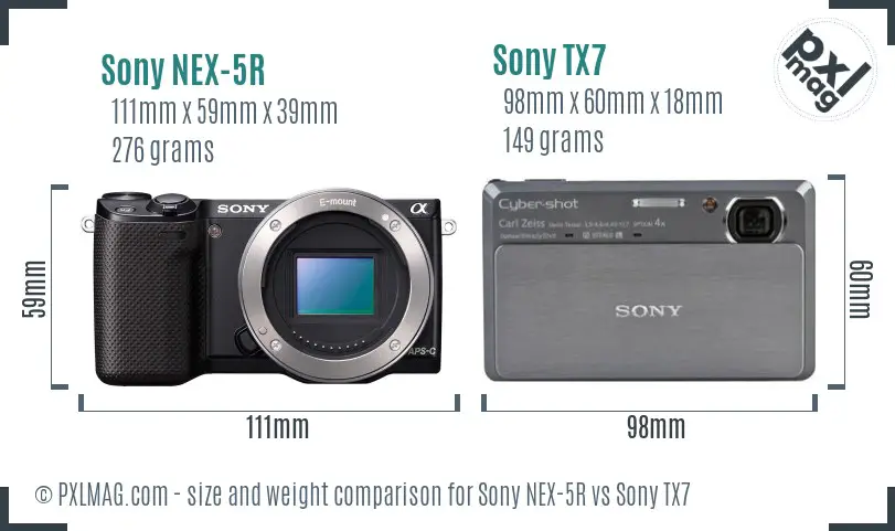 Sony NEX-5R vs Sony TX7 size comparison