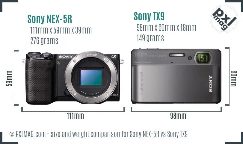 Sony NEX-5R vs Sony TX9 size comparison
