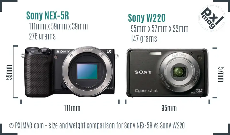 Sony NEX-5R vs Sony W220 size comparison