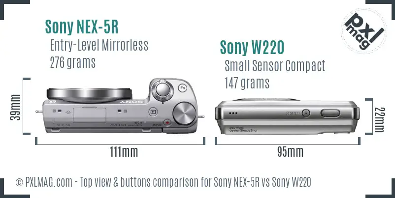 Sony NEX-5R vs Sony W220 top view buttons comparison