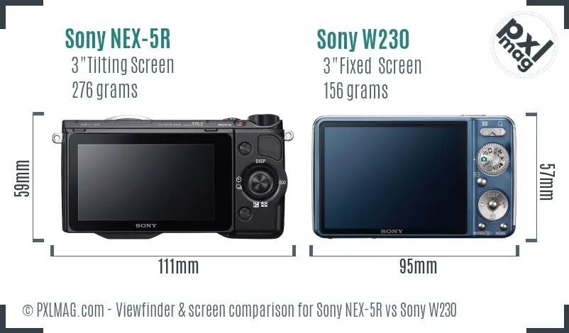 Sony NEX-5R vs Sony W230 Screen and Viewfinder comparison
