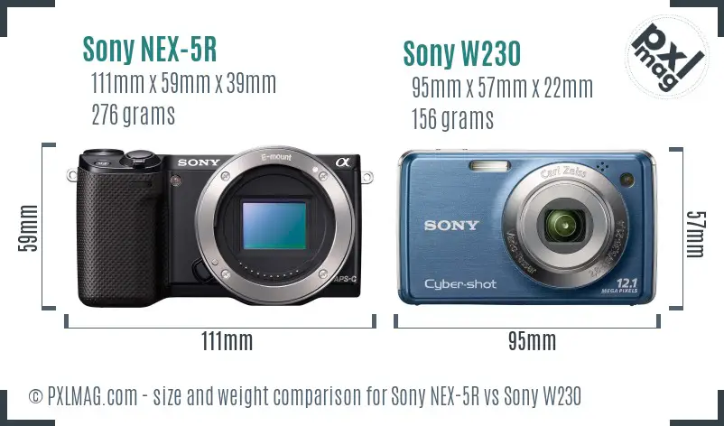 Sony NEX-5R vs Sony W230 size comparison