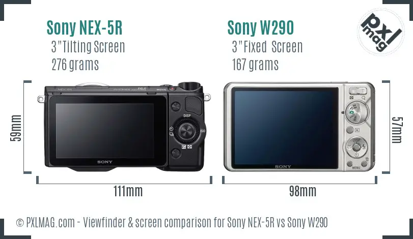 Sony NEX-5R vs Sony W290 Screen and Viewfinder comparison