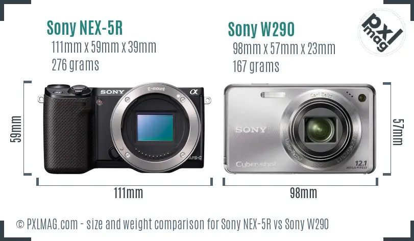 Sony NEX-5R vs Sony W290 size comparison