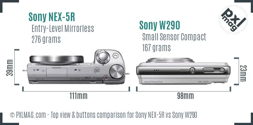 Sony NEX-5R vs Sony W290 top view buttons comparison