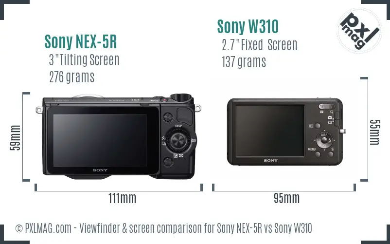 Sony NEX-5R vs Sony W310 Screen and Viewfinder comparison