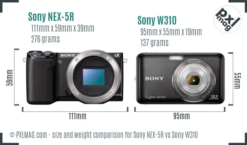 Sony NEX-5R vs Sony W310 size comparison