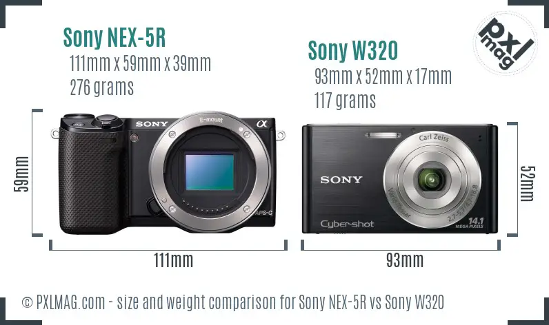 Sony NEX-5R vs Sony W320 size comparison