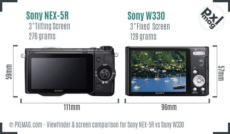 Sony NEX-5R vs Sony W330 Screen and Viewfinder comparison
