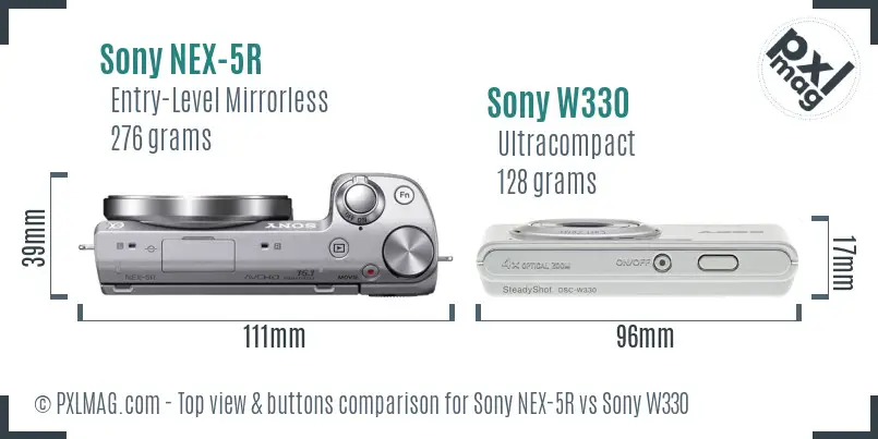 Sony NEX-5R vs Sony W330 top view buttons comparison