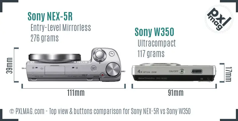 Sony NEX-5R vs Sony W350 top view buttons comparison