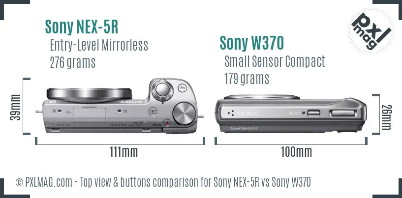 Sony NEX-5R vs Sony W370 top view buttons comparison