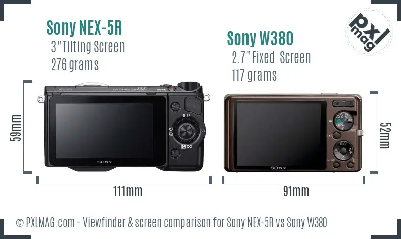 Sony NEX-5R vs Sony W380 Screen and Viewfinder comparison