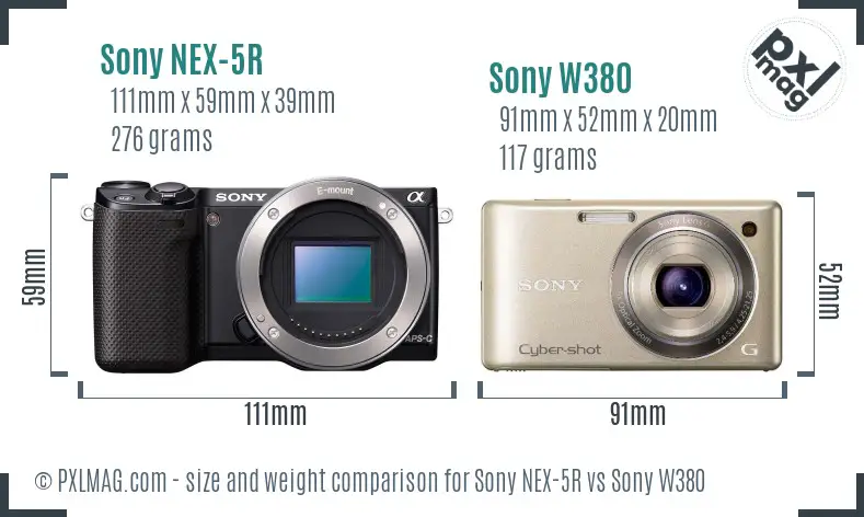 Sony NEX-5R vs Sony W380 size comparison