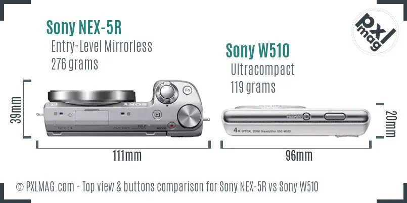 Sony NEX-5R vs Sony W510 top view buttons comparison