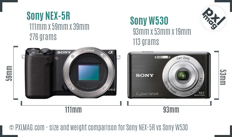 Sony NEX-5R vs Sony W530 size comparison