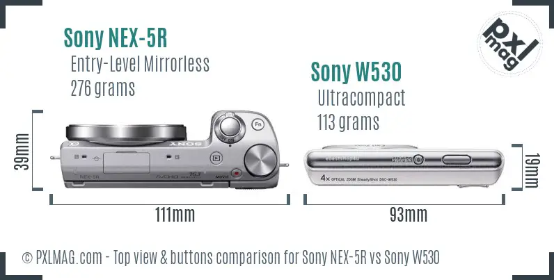 Sony NEX-5R vs Sony W530 top view buttons comparison