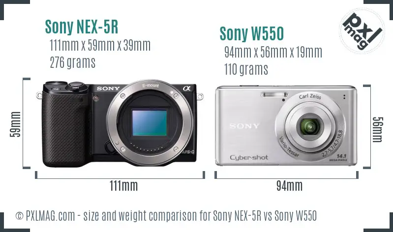 Sony NEX-5R vs Sony W550 size comparison