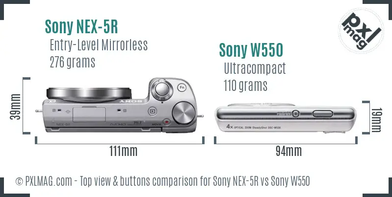 Sony NEX-5R vs Sony W550 top view buttons comparison