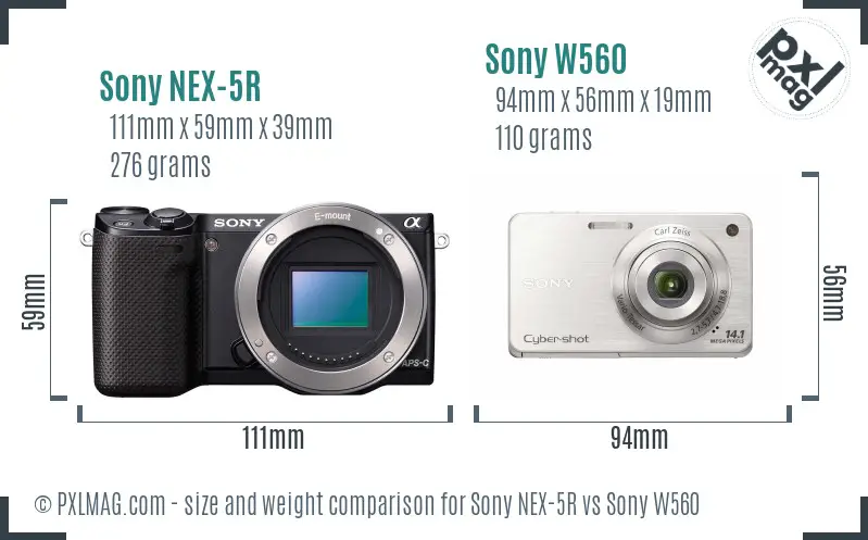 Sony NEX-5R vs Sony W560 size comparison