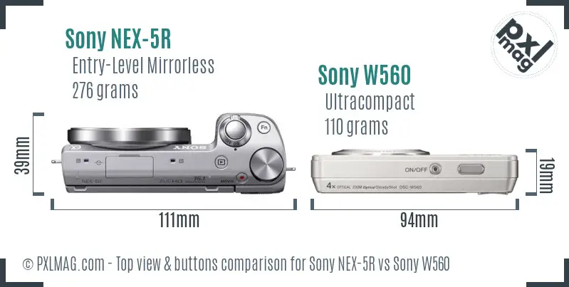 Sony NEX-5R vs Sony W560 top view buttons comparison