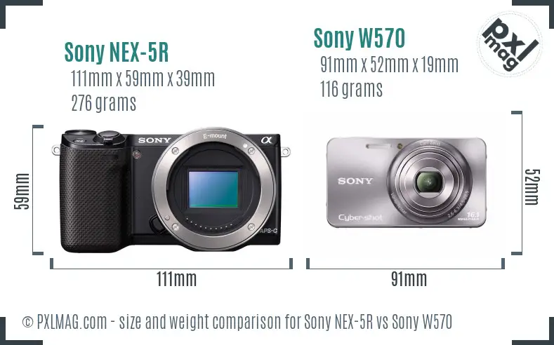 Sony NEX-5R vs Sony W570 size comparison