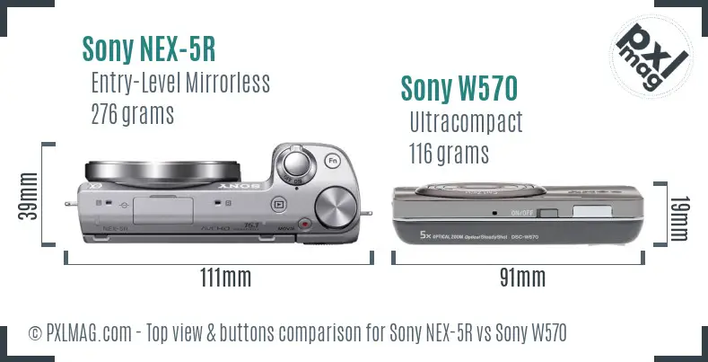 Sony NEX-5R vs Sony W570 top view buttons comparison