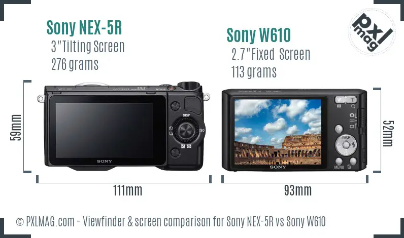 Sony NEX-5R vs Sony W610 Screen and Viewfinder comparison