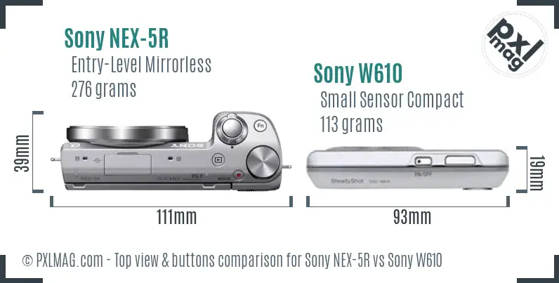 Sony NEX-5R vs Sony W610 top view buttons comparison
