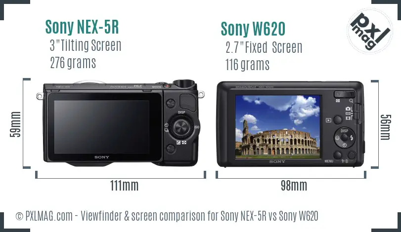Sony NEX-5R vs Sony W620 Screen and Viewfinder comparison