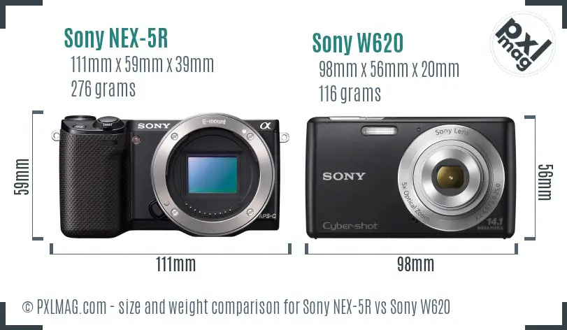Sony NEX-5R vs Sony W620 size comparison