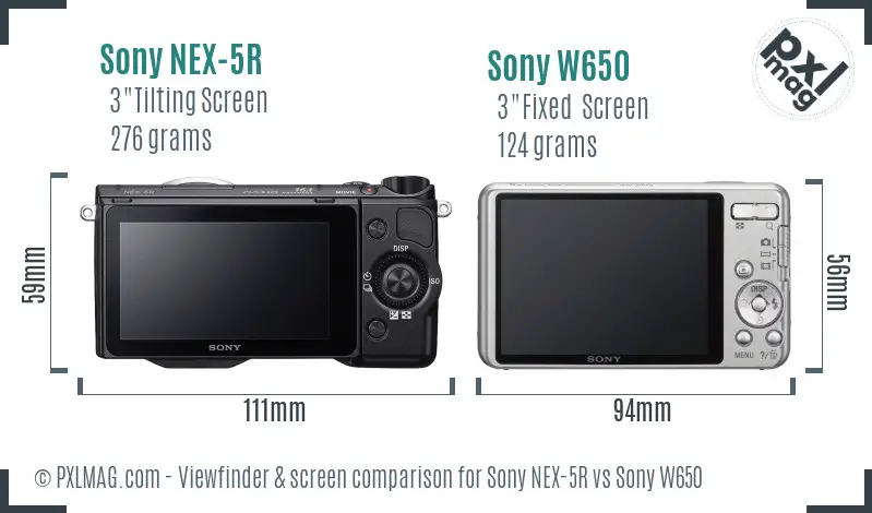 Sony NEX-5R vs Sony W650 Screen and Viewfinder comparison